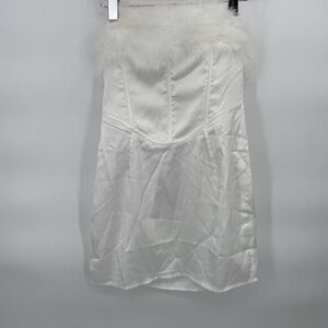White Satin Corset‎ Feather Trim Detail Bodycon Dress Size 10 #16B